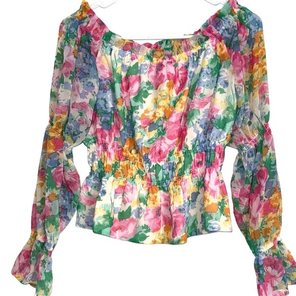 WAYF Womens Floral Off-Shoulder Top Medium Polyester - Picture 5 of 8